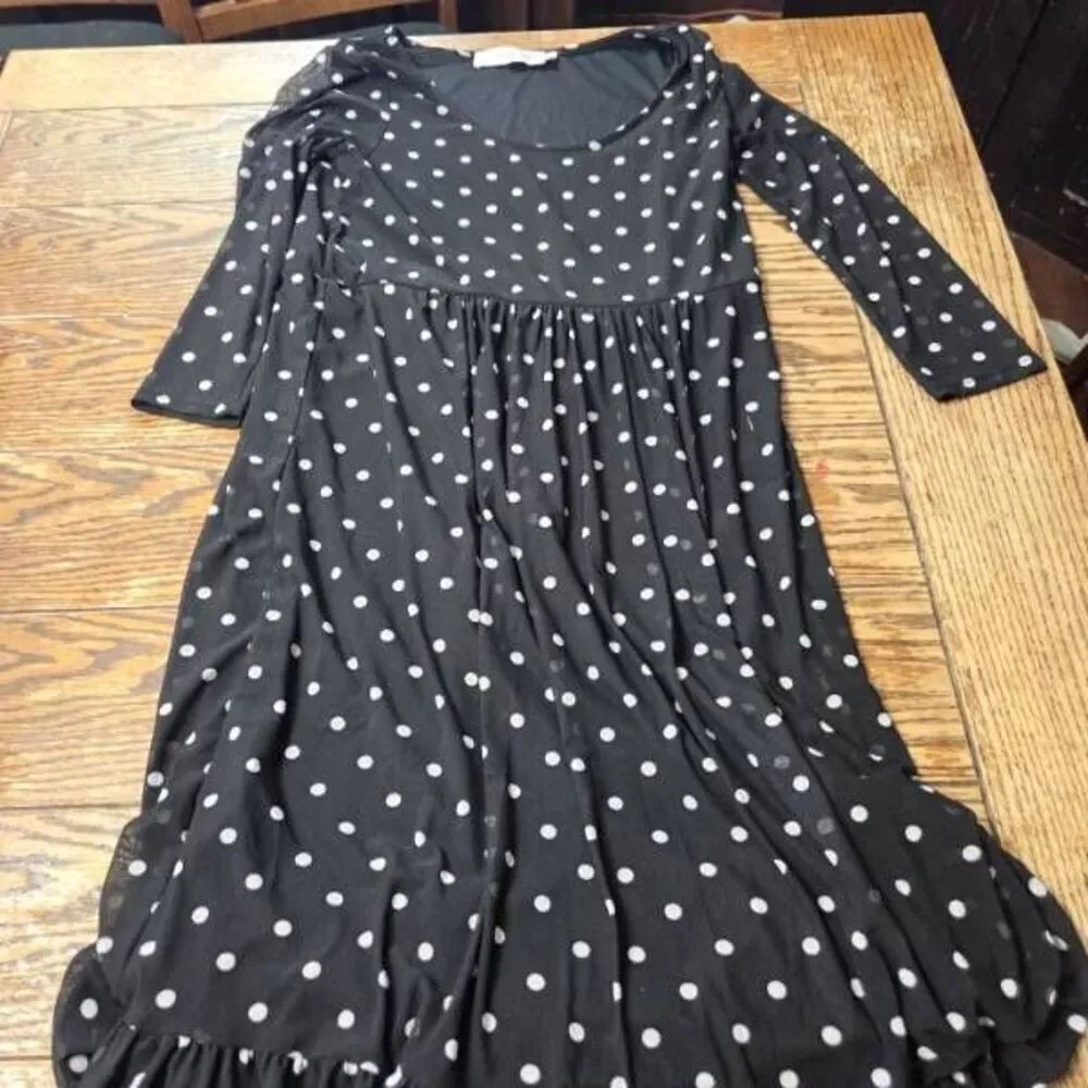 Lisa Says Gah black&white Polkadot Midi Dress sz Small